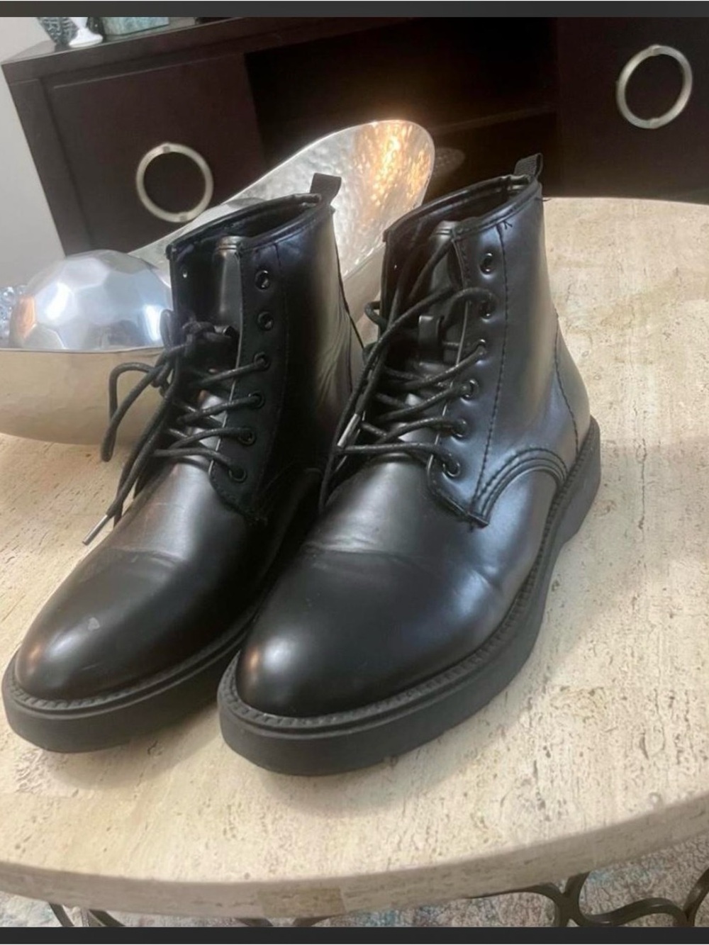 Primark Black Lace-Up Leather Ankle Boots